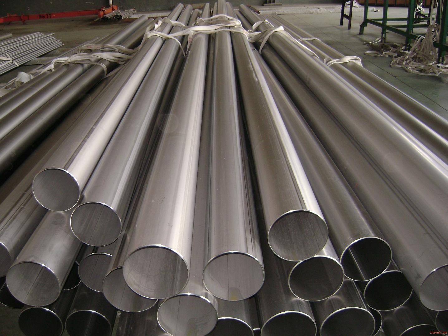 Steel pipes bundled in the warehouse